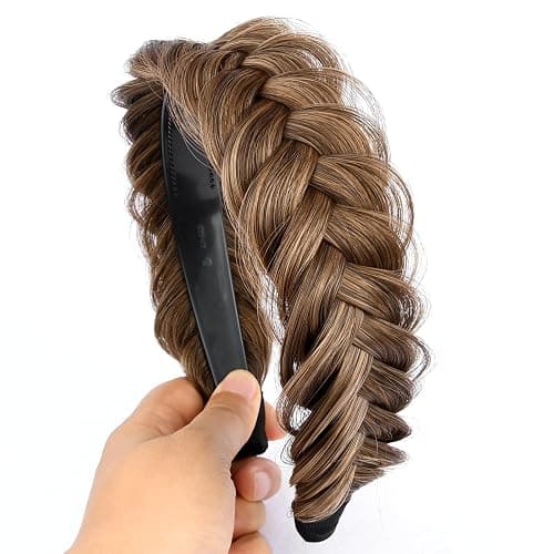 DIGUAN Wide Messy Braided Headband With Teeth Synthetic Hair Plaited Headband High Elasticity Braids Chunky Fishtail Braided Hair Band Hairpiece for Girls Women Beauty Accessory (Claybank) thumbnail 4