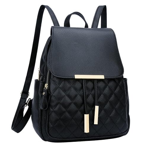 KKXIU Quilted Trendy Leather Backpack Purse for Women and Ladies Shoulder Travel Daypacks Bags (Black) - Image 1