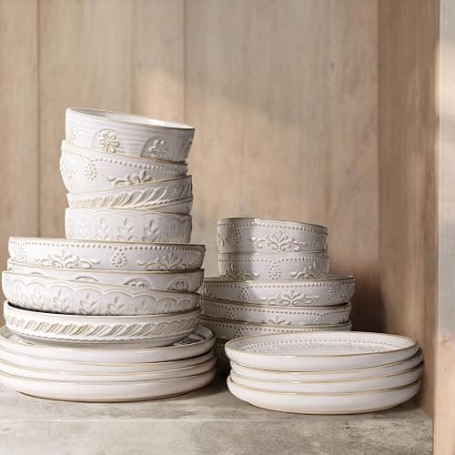 Artena Pasta Bowls, 50oz Large Salad Serving Bowls, 9.75'' Plates Bowls Set of 4, Big White Ceramic Soup Bowls for Kitchen, Embossment Shallow Dinner Bowl, Microwave Dishwasher Safe, Multiple Patterns thumbnail 4