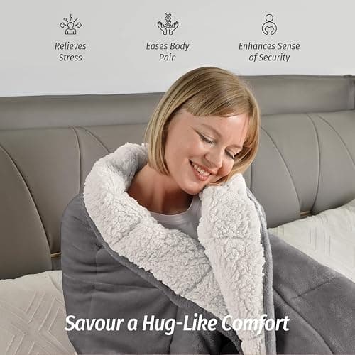 Wemore Sherpa Fleece Weighted Blanket for Adult, 15 lbs Dual Sided Cozy Fluffy Heavy Blanket, Ultra Fuzzy Throw Blanket with Soft Plush Flannel Top, 60 x 80 inches, Grey and White thumbnail 3