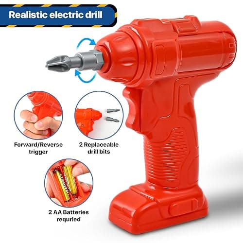 MUGEYMYD Kids Tool Bench Set with Electric Drill and Realistic Tool, Pretend Play Construction Workbench Toys for Toddlers, Build a Kids Tool Workshop Set for Boys and Girls, Ages 3-8. thumbnail 4