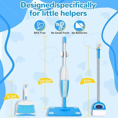 HWZ Kids Cleaning Set, Make Chores Fun! Real Working Toddler Cleaning Toy with Mini Spray Mop & Broom Dustpan Set, Pretend Play Montessori Housekeeping Toys, Ideal Gift for Girls Boys Age 3+ thumbnail 5