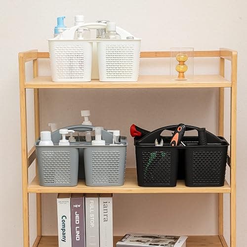 UUJOLY Plastic Portable Shower Caddy Bucket, Cleaning Shower Basket with Handle Compartments Storage Organizer for Bathroom Kitchen College Dorm Sink, Grey thumbnail 6