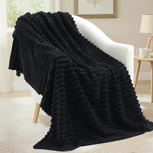 decorUhome Christmas Soft Fleece Black Blanket Queen Size for Bed, Cozy Fluffy Plush Flannel Large Striped Throws for Couch Sofa, Lightweight Decorative Fuzzy Blanket for Woman, 90x90 Inches thumbnail 6
