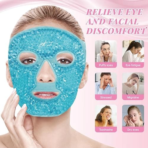 ZNÖCUETÖD Ice Face Roller Facial Jade Roller and Ice Face Mask Cold Cooling Gel Mask Gift Set for Women Face Aging Wrinkles Lifting Firming Puffy Eyes, Eye Face Neck Roller Massager SPA Tools - Blue(face Mask+jade Roller) thumbnail 2