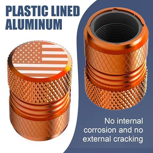Tire Valve Stem Caps - 5 Pack Corrosion Resistant Premium Anodized Alloy Air Valve Caps American Flag Universal for Car SUV Bike Accessories Orange thumbnail 3