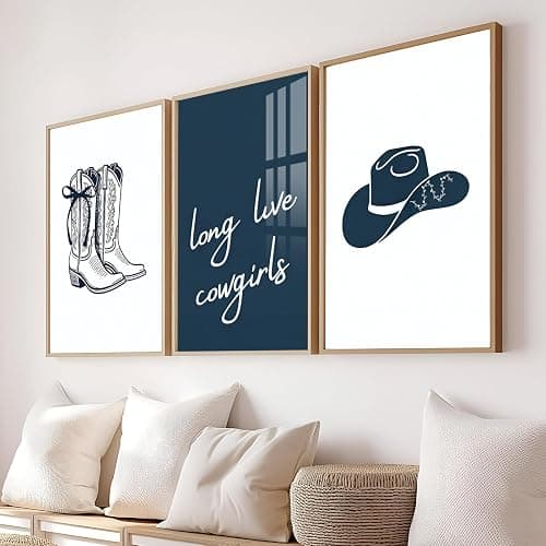 Blue Coastal Cowgirl Canvas Art Posters Western Cowboy Pictures Long Live Cowgirls Wall Art Vintage Cowboy Hats Boots Wall Decor Minimalist Prints Paintings for Bedroom Dorm 12x16 Inch Unframed﻿ thumbnail 4