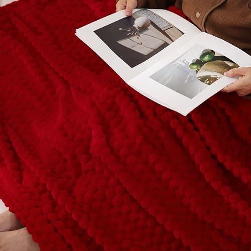 Red Throw Blanket 50"×60" inches Fuzzy 3D Jacquard Decorative Flannel Fleece Super Soft Plush Cozy Blanket for Couch Sofa Chair Lightweight - 50"×60” - Red thumbnail 8