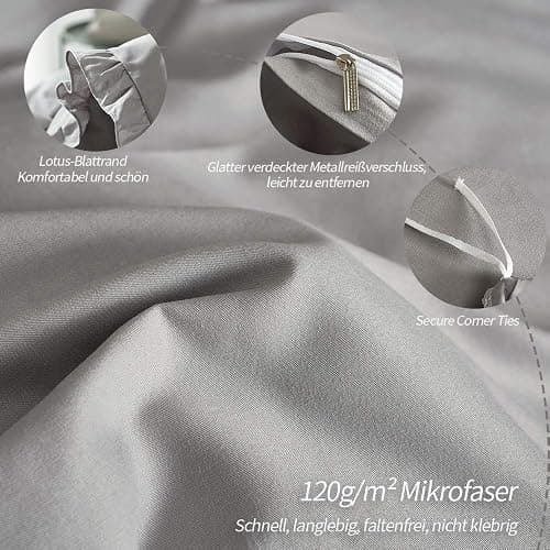 Lanqinglv Rüschen Grau Bettwäsche 135x200 2 Teilig Mädchen Mikrofaser Bettbezug Deckenbezug mit Reißverschluss mit Kopfkissenbezüge 80x80 thumbnail 6