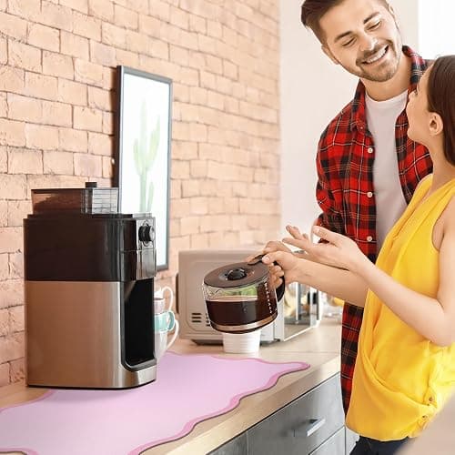 Nuanchu Pink Coffee Mat 12" x 19" Pink Coffee Bar Accessories Cute Dish Drying Mat for Kitchen Counter Scalloped Aesthetic Waterproof Coquette Drainer Pad thumbnail 3