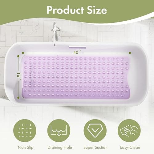 AmazerBath Shower Mat Non Slip 40 x 16 Inches, Shower Stall Mats with Suction Cups and Drain Holes, Non Slip Bath Mat for Tub for Elderly & Kids, Clear Purple thumbnail 4