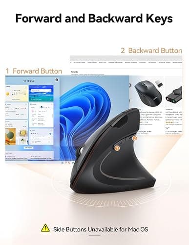 TechRise Ergonomic Mouse, 4800 DPI Wireless Vertical Mouse, 2.4G Optical Computer Mouse with 5 Adjustable DPI, Silent Mouse with 6 Ergo Buttons for PC/Laptop/Mac, Black thumbnail 5