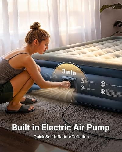 iDOO Queen Air Mattress with Built in Pump, 18 Raised Comfort Inflatable Mattress Blow up Mattress, Upgraded Four Chamber Portable Air Bed for Camping, Guests and Home, Colchon Inflable, 650 lbs Max thumbnail 3