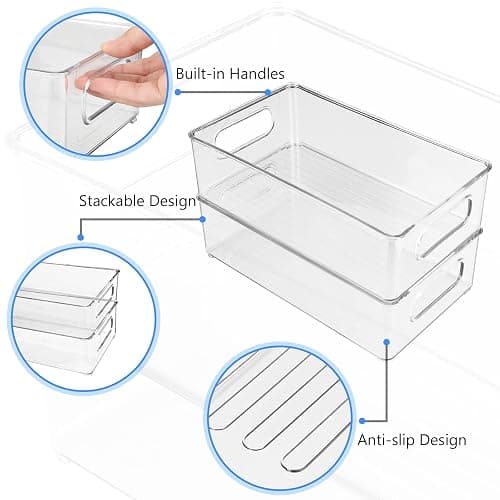 Diwoker Fridge Organiser, Stackable, Storage Box, Kitchen Organiser, Pantry Storage Container, Transparent Container for Fridge, Kitchens, Cabinets (Pack of 6) thumbnail 4