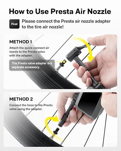 HOTO Mini Bike Tire Pump, 25s Fast Inflate Bicycle Pump with Guage, 150PSI Portable Electric Bike Air Pump with Presta and Schrader Valve for Road Bike, Motorcycle, Mountain Bike, Car, Sports Ball thumbnail 5