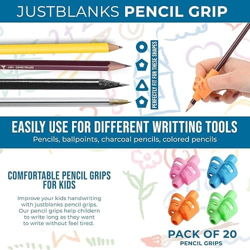 JustBlanks 20 Pcs Pencil Grips for Kids Handwriting - Pencil Holder for Kids, Pencil Grippers Writing Tool, Writing Posture Correction Tools for Toddlers, Preschoolers Special Needs for Classroom thumbnail 3