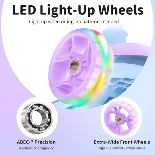 BELEEV A9 Kids Scooter with LED Light-Up Wheels & Deck, 3 Wheel Folding Scooter for Toddlers Girls Boys Ages 3-12, Adjustable Handlebar, Lean to Steer, Extra-Wide Wheels, Kick Scooter for Children thumbnail 3