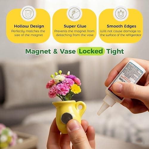 Renmxj 8 Pcs Refrigerator Magnets - Cute Mini Ceramic Vase Fridge Magnets with Artificial Flowers, Funny Tiny Vase Magnet for Fridge Decorative, Office, Kitchen, Locker, Whiteboard thumbnail 7