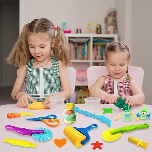 28Pcs Dough and Clay Play Tools Kit for Kids, Modeling Clay Accessories with Animal Cutters, Rolling Pins, Safety Scissors, Dough Extruder & Rollers thumbnail 2