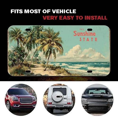 Vintage Florida Metal Tin Sign The Sunshine State Palm Trees Ocean Waves Wall Decor for Home Bar, License Plate, Garage, Man Cave, Farmhouse thumbnail 4