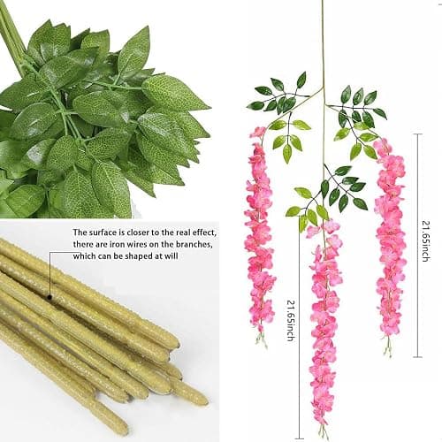 WONICE Artificial Wisteria Hanging Flowers-Fake Wisteria Flower Garland Silk Vines Rattan Decor for Home Wedding Arch Wall Garden Greenery Bedroom Outdoor Office Party Decoration(36, Dark Pink) thumbnail 3