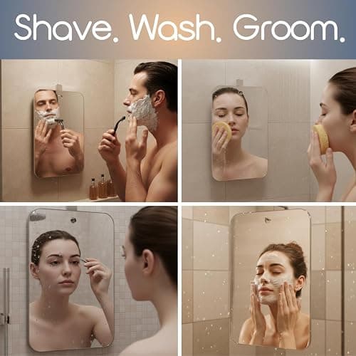 SereniBath Shower Mirror - Fogless for Shaving & Washing Your Face - Anti-Fog - for Men & Women - Exfoliate, Scrub and Groom Your Face | For Shaving & Washing Your Face in Shower, Fog Resistant, Exfoliate, Scrub and Groom, Shatter Proof, Clear Reflection thumbnail 3
