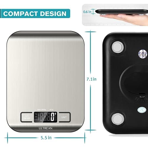 Ultrean Food Scale, Digital Kitchen Scale with LCD Display, Weight Grams and Ounces for Baking Cooking and Meal Prep, 6 Units with Tare Function, 304 Stainless Steel, 11lb (Batteries Included) thumbnail 7