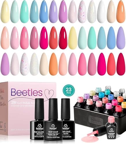 Beetles 23Pcs Gel Nail Polish Set with Base Gel Top Coat Summer Pastel Bright Neon Colors, 2024 Summer Gel Polish Kit Nude Blue Pink Red Green Purple Colors Soak off Uv Nail Gel Gift for Girls - Image 1