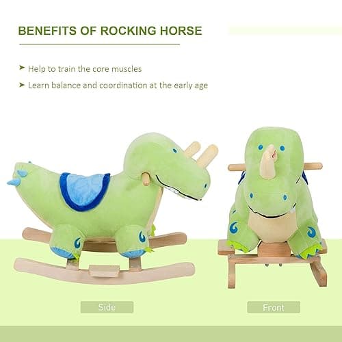 Qaba Kids Plush Ride-On Rocking Horse Toy Dinosaur Ride on Rocker Green with Realistic Sounds thumbnail 7