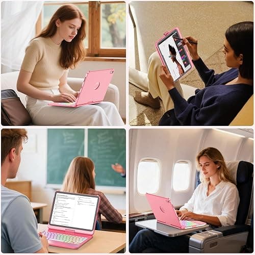FUWANG Touch Keyboard Case for iPad A16 11/10th Gen, 360 Rotating, Hot Pink | Multi-Touch Trackpad, 7-Color Backlit, Pencil Holder, Keyboard for iPad A16 11th 11 inch 2025& 10th Generation 10.9 inch 2022 thumbnail 9