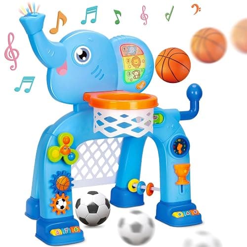 KIZZYEA Toys for 1 2 3 Years Old Boys Girls, Toddler Basketball Hoop & Soccer Goal, Montessori Toy, Interactive Musical Sports Toys with Light, Christmas Birthday Gifts for Baby Kids Age 12-18 Months thumbnail 9