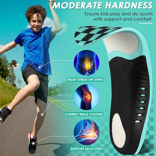 ROCKTAKIN Kids Arch Support Shoe Insoles, Plantar Fasciitis Orthotics Inserts Strong Support for Children's High Arch, Flatfoot Pain Relief, Posture Improve thumbnail 4