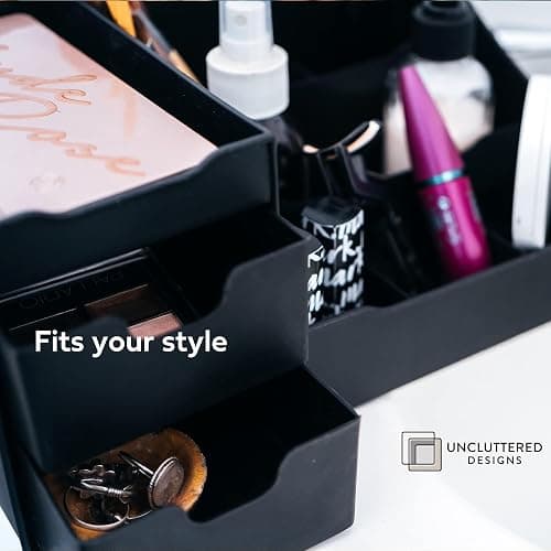 UNCLUTTERED DESIGNS Large Black Cosmetic Organiser - Organiser Box With Drawers for Aftershave, Deodorant, Beard, Shaving Lotion, Perfume & Skincare - Perfect for Mens Bathroom & Bedroom Storage thumbnail 9