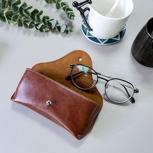 LogHog Portable Leather Glasses Case,Flexible Sunglasses Pouch Slim Case for Women Men Horizontal Eyeglass Case thumbnail 7