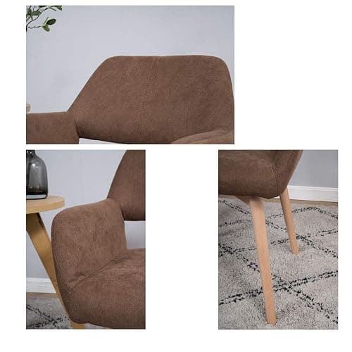 YEEFY Desk Chair No Wheels Vanity Chair Comfy Accent Chair for Living Dining Room Bedroom Home Office Mid Century Modern Upholstered Armchair Sofa Chair (Brown, 1) thumbnail 5