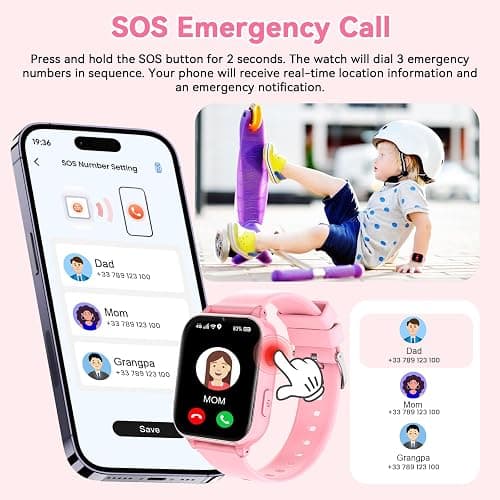 4G Kids Smart Watch Phone GPS, Smartwatch for Boys Girls Ages 4-12 Years with Video Call Chat Class Mode SOS Camera Alarm Games Parental App Touch Watch Gifts for Children (Includes SIM Card) Pink thumbnail 6