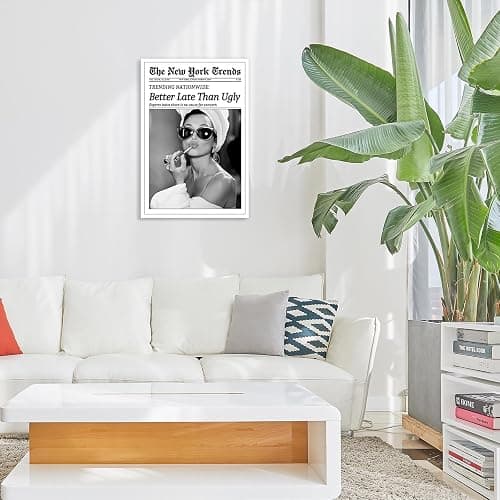 FBKDVC Retro Trendy Black And White Women Newspaper Canvas Wall Art Poster Better Late Than Ugly Vintage Funky Girl Aesthetic Preppy Print For Bar Cart Girl Dorm Bathroom Decor 8x12in Unframed thumbnail 6