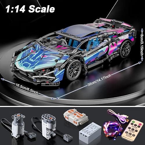 PinkBee Sport Car Building Block Sets for Adults Technical Remote Control APP Race Car with LED Lights,Collectible 1:14 Model Engineering Toy Men Teens Boys Birthday Age 8+ 8-12 13 thumbnail 3