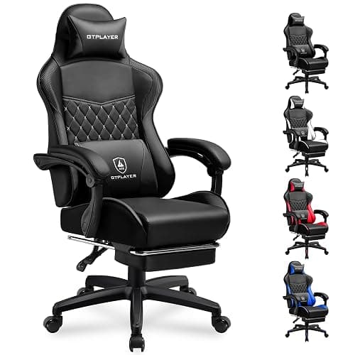 GTPLAYER Gaming Chair, High Back Leather Computer Game Chair with Footrest, Ergonomic Height Adjustable Office Chair with Removable Cover and Lumbar Support for Gaming and Work (Black) - Image 1