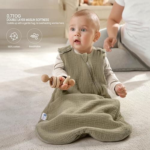 lulumoon Sleep Sack Muslin for Baby: Cotton Wearable Blanket for 3-9 Months - Soft Lightweight Ideal for Nursery Lounge Nighttime Naptime 6-12 Months thumbnail 9