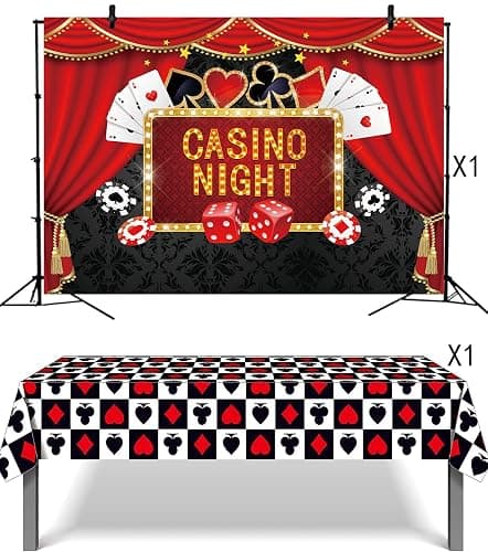 Casino Theme Party Decorations - Contain Casino Backdrop & Poker Tablecloth Las Vegas Theme Game Night Photography Background for Casino Birthday Party Supply thumbnail 8