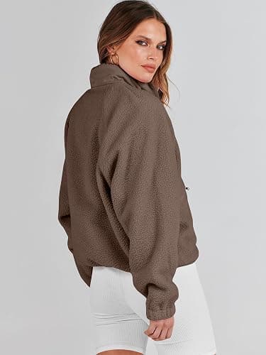 ANRABESS Womens Fuzzy Fleece Jacket Fall Casual Long Sleeve Cropped Sherpa Button Down Shacket Coats Outwear With Pockets thumbnail 6