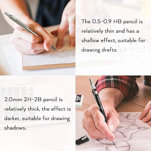 Nicpro 6PCS Art Mechanical Pencil Set, 3PCS Metal Drafting Pencil 0.5 mm & 0.7 mm & 0.9 mm & 3PCS 2mm Graphite Lead Holder (2B HB 2H) For Writing, Sketching Drawing With Lead Refills Case thumbnail 8