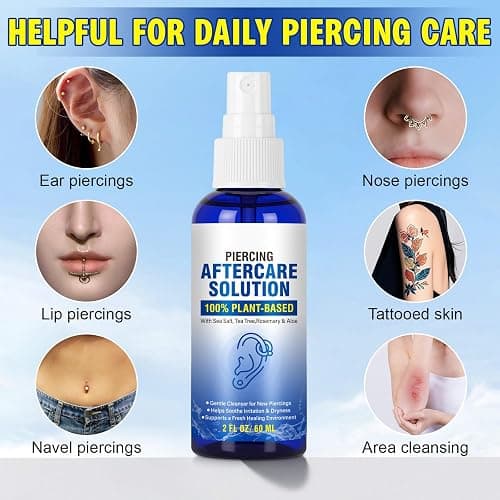 Piercing Aftercare Spray, Piercing Cleaner Spray for Body and Facial Piercings – Ear, Nose, Navel, Oral & Skin Piercings Cleaner, Cleansing & Moisturizing - 2 Fl Oz thumbnail 9