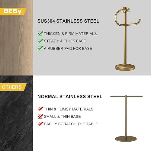 BESy 17 Inch Antique Brass Stand Towel Bar Hanger Hand Towel Bar Bathroom Vanity Countertop Towel Holder Free Standing Stainless Steel Towel Ring Hardware Accessories Towel Rack thumbnail 7