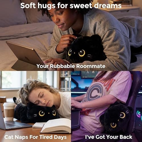 Mewaii Cute Black Cat Plush Pillow, Kawaii Plushies Black Cat Stuffed Animals, Squishy Plushies, Cuddle Plush Pillow for Kids & Girls (13 Inch) thumbnail 4