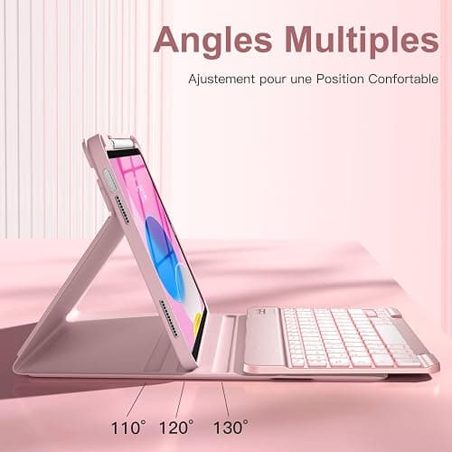 Vobafe Coque Clavier pour iPad A16 11/10 Ème Generation (11 Pouces 2025/10.9 Pouces 2022), Étui Keyboard 7 Couleurs Rétroéclairées avec Porte Crayon, AZERTY Layout pour iPad 10eme/11eme, Rose Clair thumbnail 5