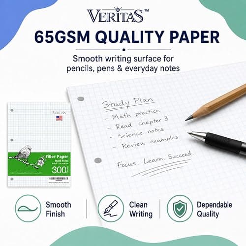 WritePads Graph Paper Loose Leaf Paper, 300 Sheets, 8 x 10.5 Inch 4x4 Quad Ruled Graphing Paper, 3 Hole Punched Filler Notebook Paper for 3 Ring Binders, 65 GSM, Made in USA thumbnail 4