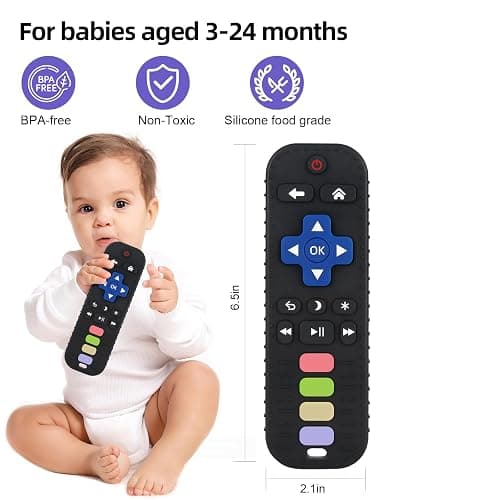 Chuya Baby Teether Toy Chew Toys for Babies 3-24 Months TV Remote Control Shape Teething Relief for Infants (Black) thumbnail 2