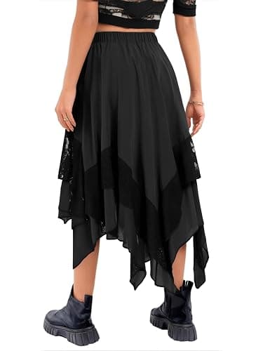 Verdusa Women's Renaissance Flowy Fairy Skirt Y2k Contrast Lace Layered Asymmetrical Midi Skirts thumbnail 2